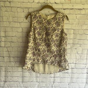 Floral Sleeveless Top - Cream and Purple